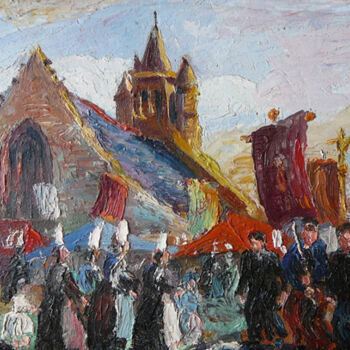 Peinture intitulée "Pardon à Notre Dame…" par Adolphe Cabon, Œuvre d'art originale