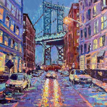 Ζωγραφική με τίτλο "Manhattan Bridge, D…" από Adriana Dziuba, Αυθεντικά έργα τέχνης, Ακρυλικό