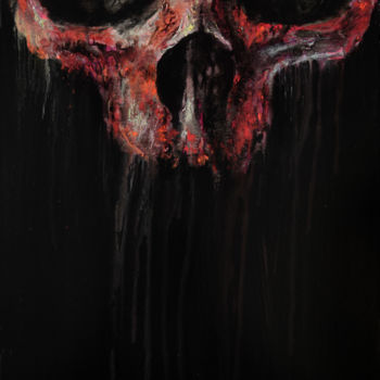 Painting titled "Orange Skull" by Adrien Conrad, Original Artwork, Acrylic