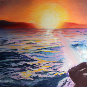 Painting titled "Coucher de soleil s…" by Adyne Gohy, Original Artwork, Pastel Mounted on Wood Stretcher frame