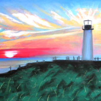 Painting titled "Phare sur l'Ile de…" by Adyne Gohy, Original Artwork, Pastel Mounted on Wood Stretcher frame