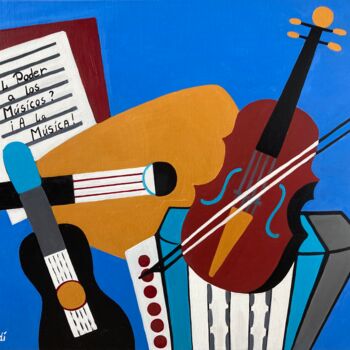 Schilderij getiteld "Stillife with music…" door Olga Afanasiadi, Origineel Kunstwerk, Olie Gemonteerd op Frame voor houten b…