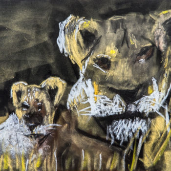 Dessin intitulée "lion and cub" par Terri, Œuvre d'art originale, Autre