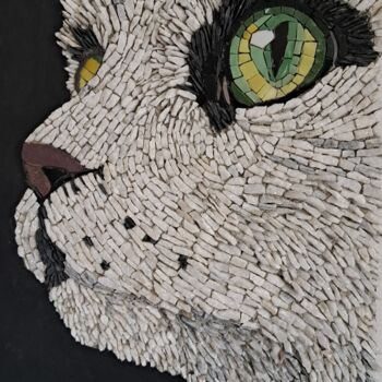 Escultura titulada "chat" por Agnès Couret, Obra de arte original, Mosaico Montado en Panel de madera