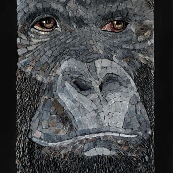 Escultura titulada "gare au gorille" por Agnès Couret, Obra de arte original, Mosaico Montado en Bastidor de camilla de made…