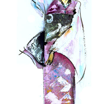 「Japonaise "Un air d…」というタイトルの絵画 Agnès Grégis (Au pinceau dansant)によって, オリジナルのアートワーク, 水彩画