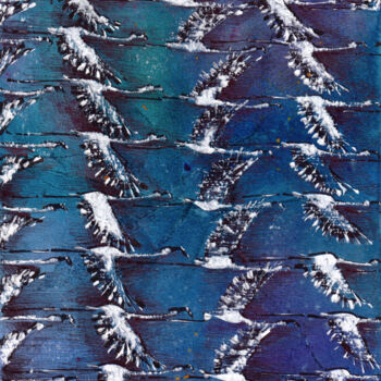 Peinture intitulée "Les flamants bleus" par Agnès Grégis (Au pinceau dansant), Œuvre d'art originale, Aquarelle