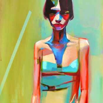Painting titled "Summer girl" by Agnese Kurzemniece, Original Artwork, Acrylic Mounted on Wood Stretcher frame