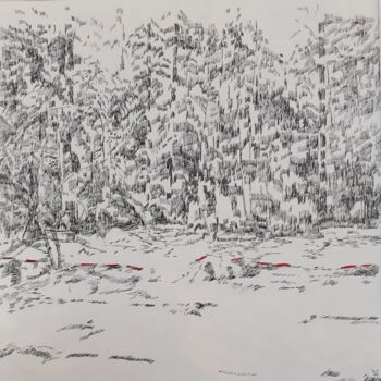 Dessin intitulée "Ligne rouge" par Agnès Lucie Martin, Œuvre d'art originale, Encre