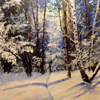 Painting titled "Winter forest" by Agnieszka Janik, Original Artwork, Oil