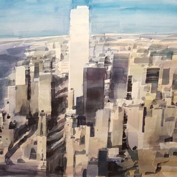 Painting titled "Skyline" by Agus Vaquero, Original Artwork, Watercolor