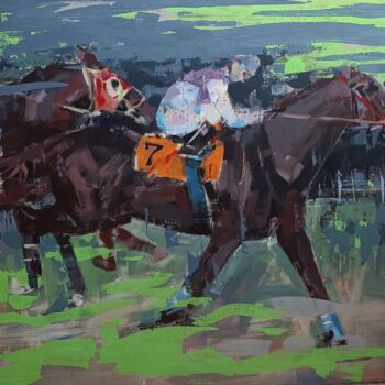 Ζωγραφική με τίτλο "Horse race" από Agus Vaquero, Αυθεντικά έργα τέχνης, Ακρυλικό Τοποθετήθηκε στο Ξύλινο φορείο σκελετό
