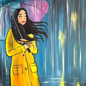 绘画 标题为“The Yellow Raincoat” 由Aisha Haider, 原创艺术品, 丙烯