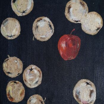 绘画 标题为“яблоко” 由Зиля Ахметова, 原创艺术品, 油 安装在木质担架架上