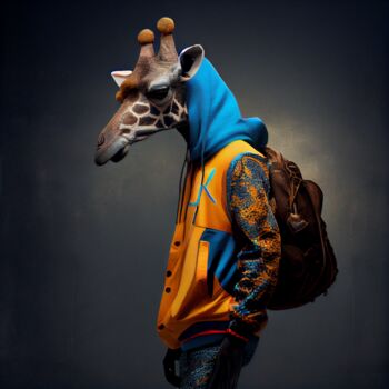 Arts numériques intitulée "Hip Hop Giraffe Por…" par Jérôme Mettling, Œuvre d'art originale, Image générée par l'IA