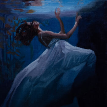 Painting titled "Woman Underwater" by Ajay Ravindran, Original Artwork, Oil Mounted on Other rigid panel