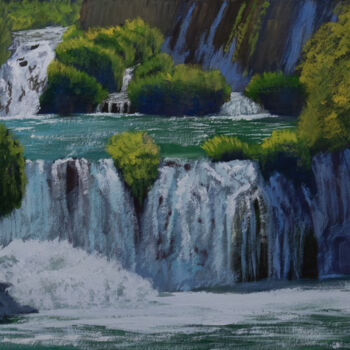 绘画 标题为“Cascading Waterfall” 由Ajay Ravindran, 原创艺术品, 水粉