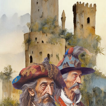 Pintura intitulada "Two Spanish Old Men…" por Aji Setiawan, Obras de arte originais, Aquarela