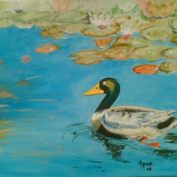 Peinture intitulée "Pato em lago com ne…" par Ajorge, Œuvre d'art originale