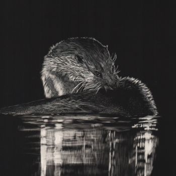 Картина под названием "Otterville "Groomer"" - Karen Nealon, Подлинное произведение искусства, Scratchboard