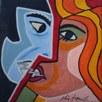 Painting titled "coup de foudre" by Alain Arnouil, Original Artwork, Acrylic Mounted on Wood Stretcher frame