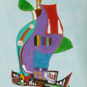 Pintura intitulada "La frêle barge" por Alain Baye, Obras de arte originais