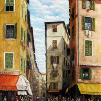 Painting titled "vieux nice mascouin…" by Alain Benedetto, Original Artwork, Oil Mounted on Wood Stretcher frame