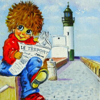 「LE TREPORT "POULBOT…」というタイトルの絵画 Alain Dervillezによって, オリジナルのアートワーク, オイル ウッドストレッチャーフレームにマウント