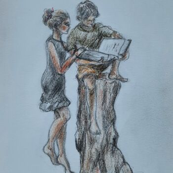 Drawing titled "LECTURE" by Alain Devienne, Original Artwork, Pencil