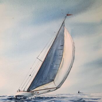 Peinture intitulée "BIENTÔT LES VOILES" par Alain Devienne, Œuvre d'art originale, Aquarelle