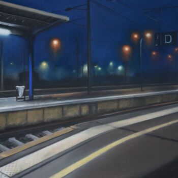 Peinture intitulée "La gare" par Alain Fortier, Œuvre d'art originale, Pastel