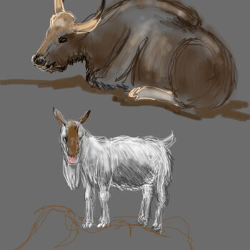 Arts numériques intitulée "Buffalo and goat" par Alain Galet, Œuvre d'art originale, Peinture numérique