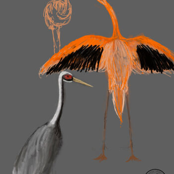 数字艺术 标题为“Crane and flamingo” 由Alain Galet, 原创艺术品, 数字油画