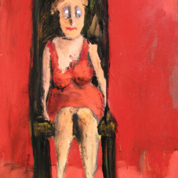 Картина под названием "La chaise jaune" - Alain Ponçon, Подлинное произведение искусства, Масло Установлен на Деревянная рам…
