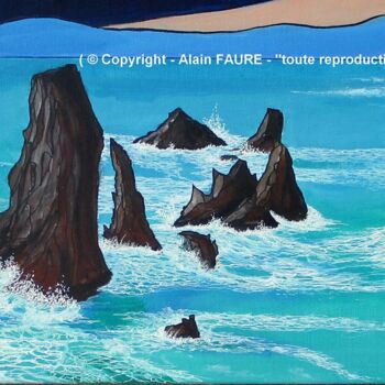 「BELLE ÎLE EN MER」というタイトルの絵画 Alain Faureによって, オリジナルのアートワーク, アクリル ウッドストレッチャーフレームにマウント