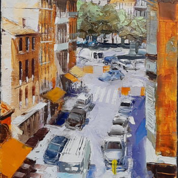 Painting titled "rue rempart matabiau" by Alain Muller, Original Artwork, Oil Mounted on Wood Stretcher frame