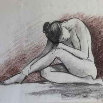 Dibujo titulada "Hélène 002" por Alain Ravaut, Obra de arte original, Carbón