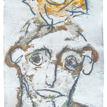 Painting titled "Hombre con pájaro 2…" by Albert Cruells, Original Artwork, Acrylic Mounted on Cardboard
