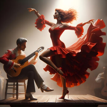 Arte digital titulada "The Flamenco Rhapso…" por Alberto Capitani, Obra de arte original, Imagen generada por IA