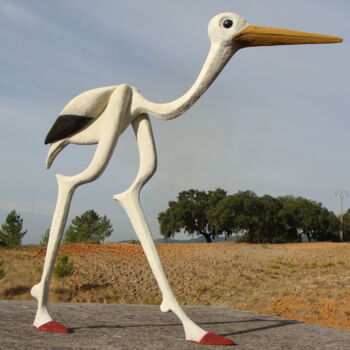 Escultura intitulada "cegonha" por Alberto Kissola, Obras de arte originais, Resina