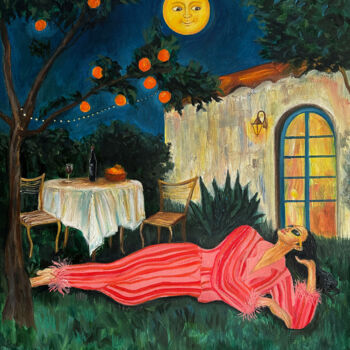 Malerei mit dem Titel "Moonbath" von Albina Ayhan, Original-Kunstwerk, Öl