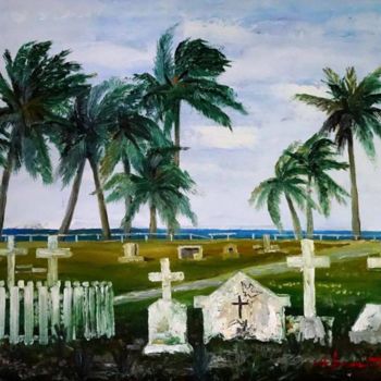 Painting titled "cemetery by the sea" by Aleks Voznesenskii, Original Artwork, Oil