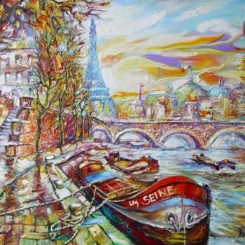 Картина под названием "Париж с лодкой" - Александр Раскольников, Подлинное произведение искусства