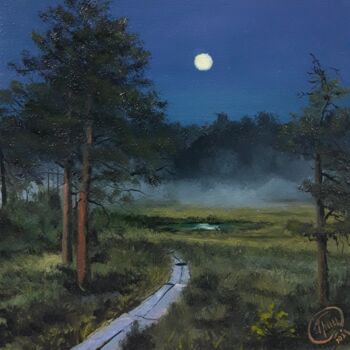 Pintura intitulada "Path into the night…" por Aleksandr Gritsenko, Obras de arte originais, Óleo