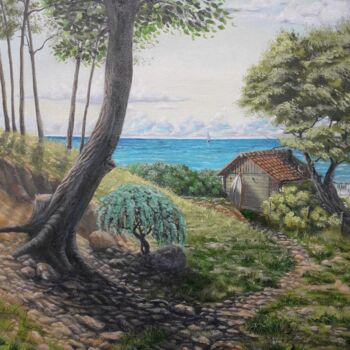 Painting titled "Maison en bord de m…" by Aleksandr Gritsenko, Original Artwork, Oil