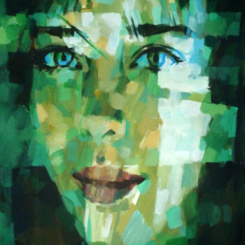 Pintura intitulada "GREEN PORTRAIT 2" por Aleksandr Ilichev, Obras de arte originais, Acrílico