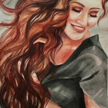 Pintura intitulada "Wavy hair" por Aleksandra Antonova, Obras de arte originais, Aquarela