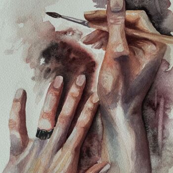 Peinture intitulée "Artist’s hands" par Aleksandra Antonova, Œuvre d'art originale, Aquarelle
