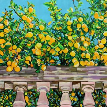 Painting titled "Garden With Lemon T…" by Alexandra Djokic, Original Artwork, Acrylic