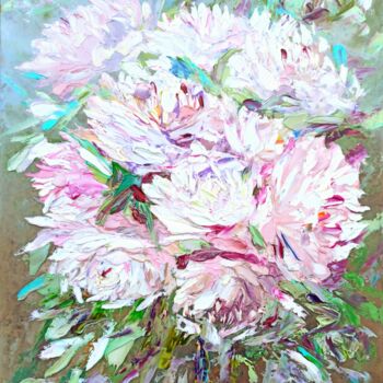 Painting titled "Pink peony bouquet" by Aleksandra Portenko, Original Artwork, Oil